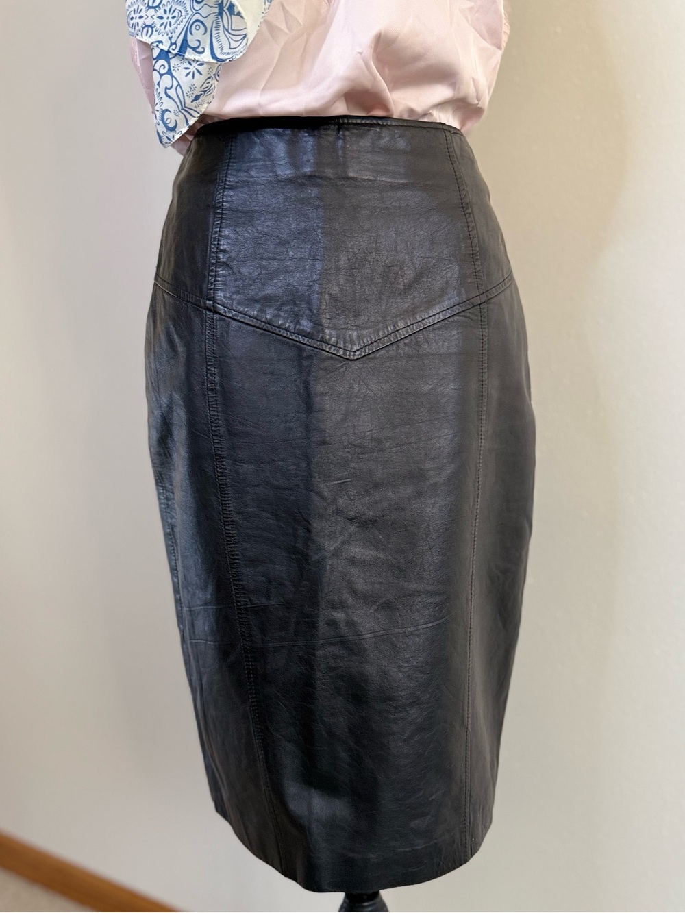Vintage Pelle Cuir Black Genuine Leather Pencil Skirt High Waist 90s Sz 10